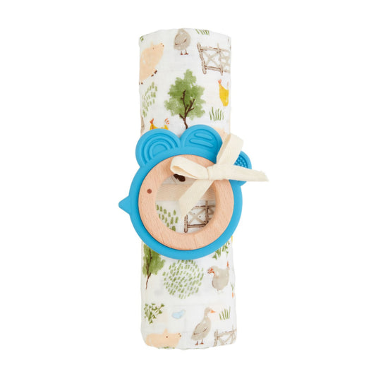 Boy Farm Swaddle & Teether Set