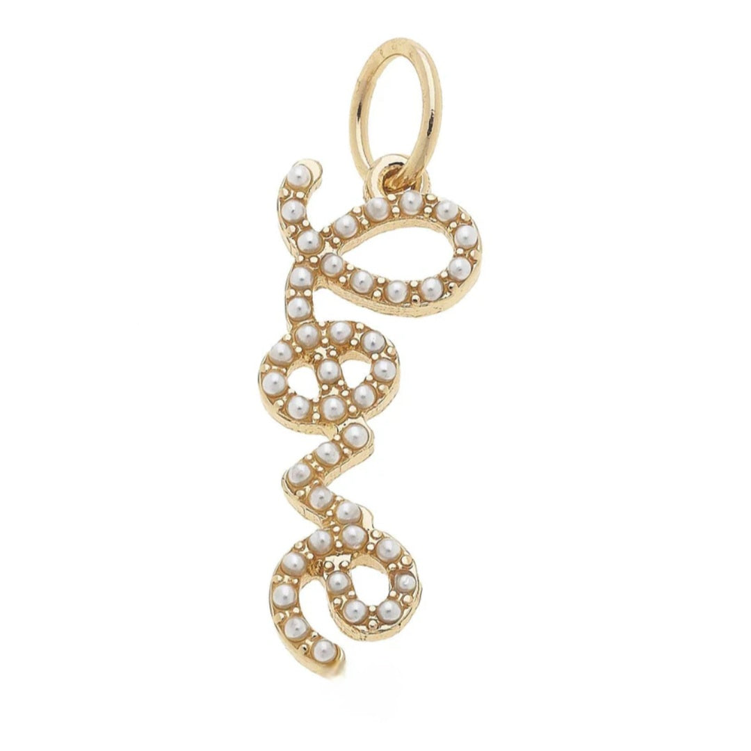 Love Pearl Studded Script Charm