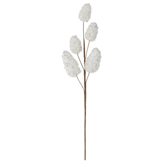 28 inch White Beaded Pinecone Stem