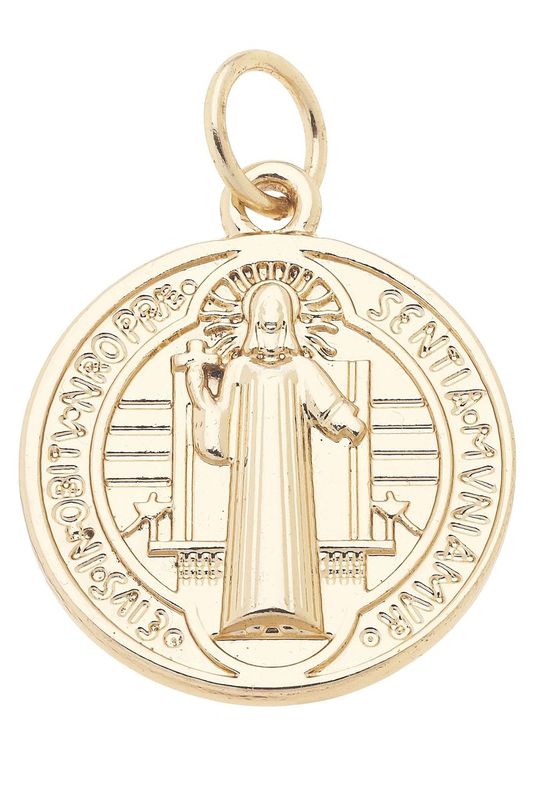 Saint Benedict Double Sided Coin Charm in Shiny Gold