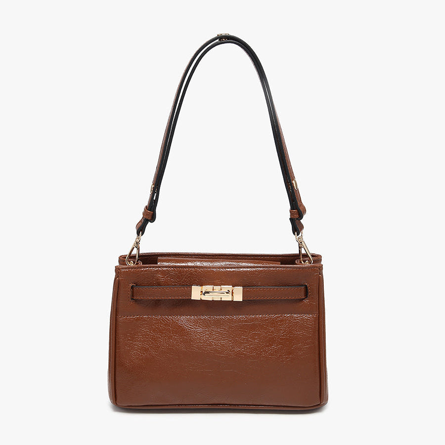 Claire Twist Lock Shoulder Bag in Brown
