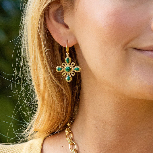 Monique Gem Dangle Earrings Malachite