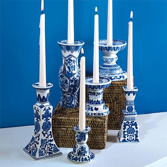 Blue Canton Candle Holders