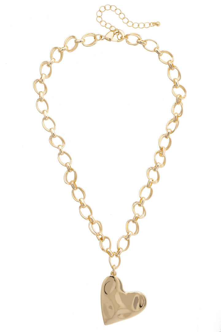 Elise Hammered Heart Toggle Necklace in Shiny Gold