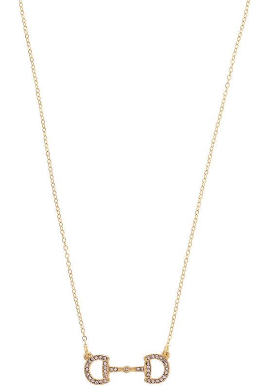 Queenie Pave Horsebit Necklace in Shiny Gold