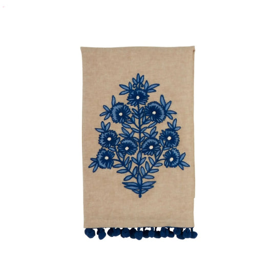 Flower Stem Print Embroidered Towel