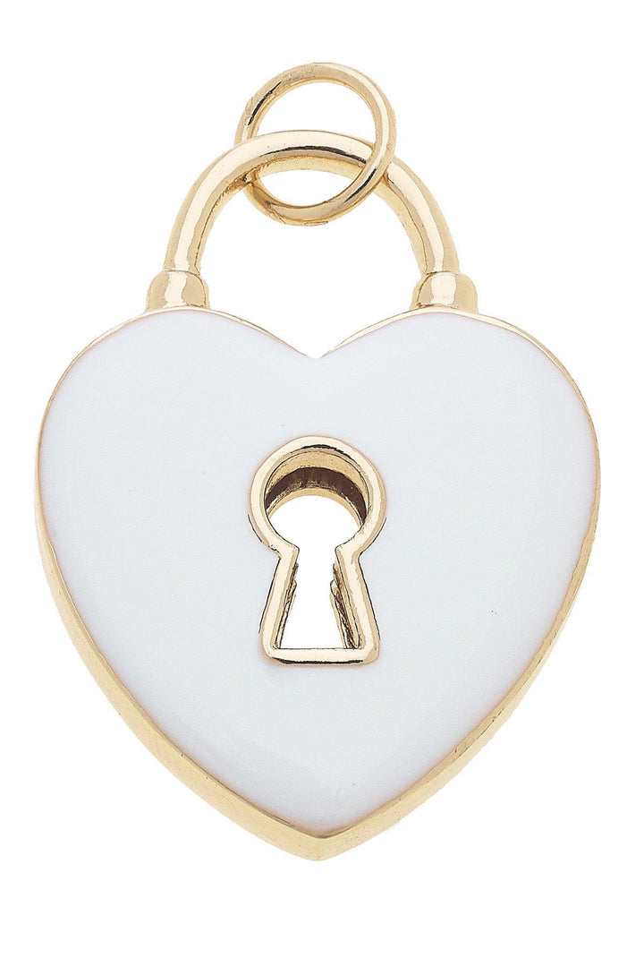 Heart Padlock Enamel Charm in White