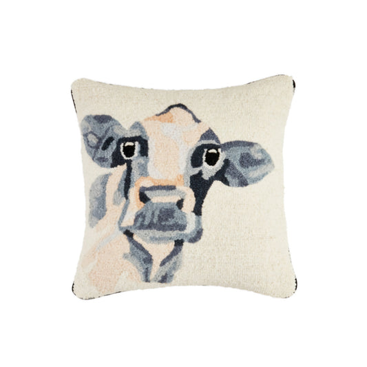Farm Cow Hooked Wool Pillow