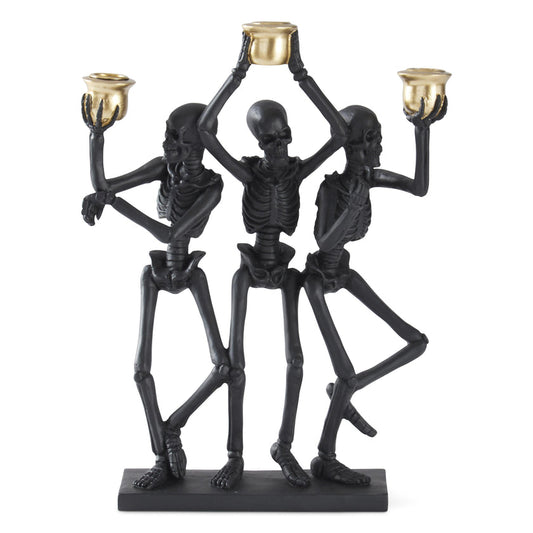 Black Resin Skeleton 3 Taper Candleholder