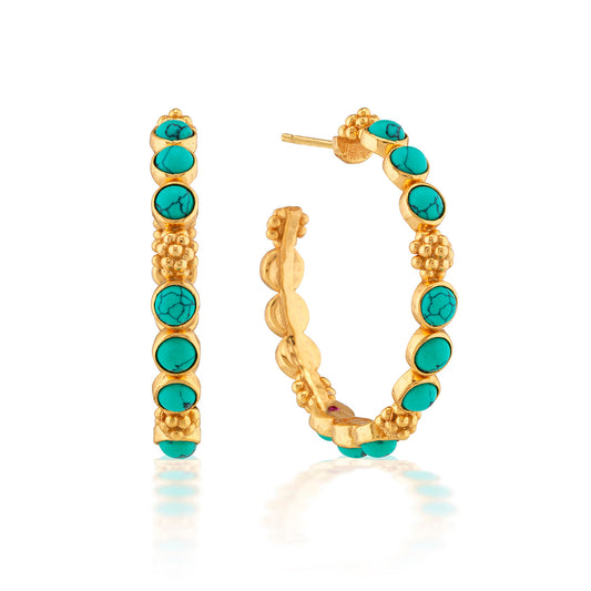 Berry Gem Medium Hoop Earrings - Turquoise