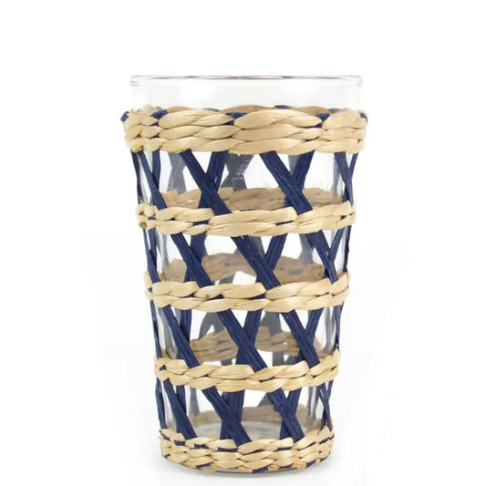 Navy Rattan Tumbler Glasses