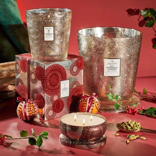 Gilt Pomander & Hinoki 3 Wick Hearth Candle