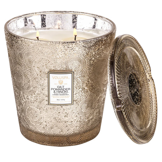 Gilt Pomander & Hinoki 3 Wick Hearth Candle