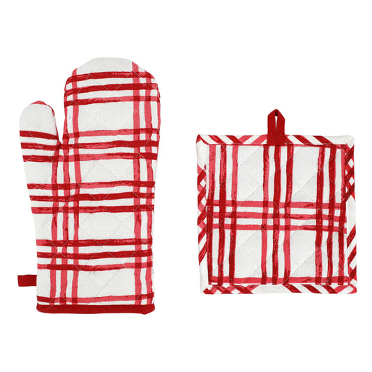 Viva Vietri Oven Mitts Set Red Plaid