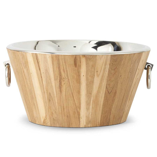 Teak Wood Wine Tub With Silver Handles & Insert