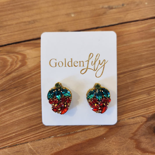 Golden Lily Strawberry Stud Earrings