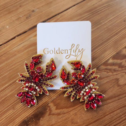 Golden Lily Crawfish Rhinestone Earrings