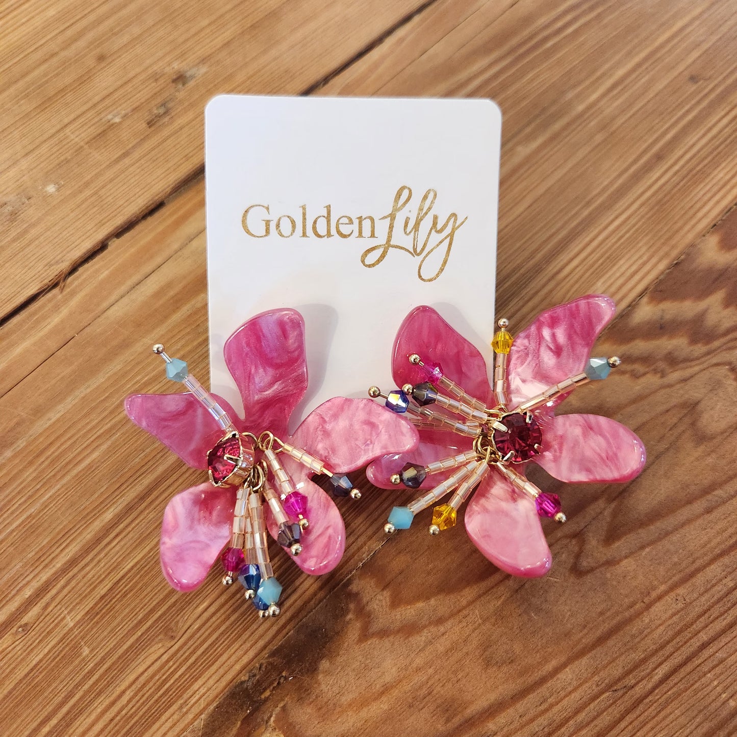 Golden Lily Acrylic Flower Earrings