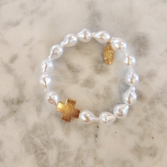 Beverly Baroque Pearl Cross Stretch Bracelet