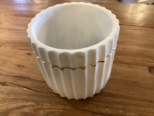 White W/ Gold Cement Cachepot
