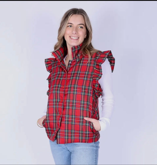 Red Tartan Ruffle Vest