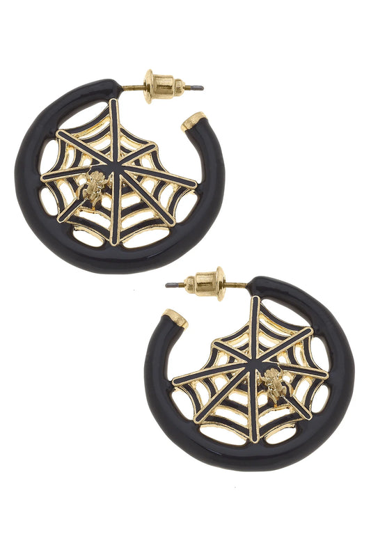 Enamel Spider Web Hoop Earrings