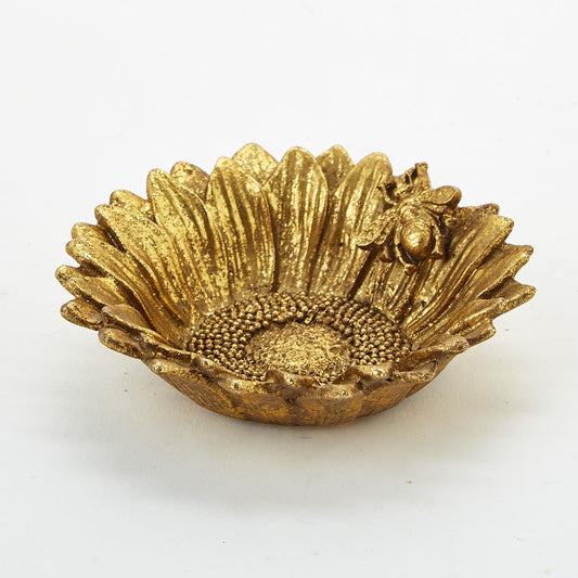 Gold Sunflower and Bee Trinket Dish