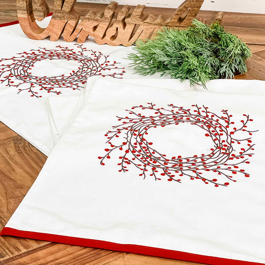 Red Berry Wreath Table Runner