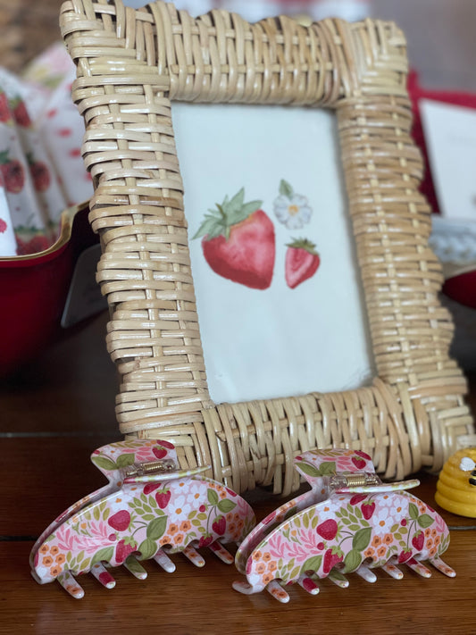 Wicker Framed Strawberry Watercolor