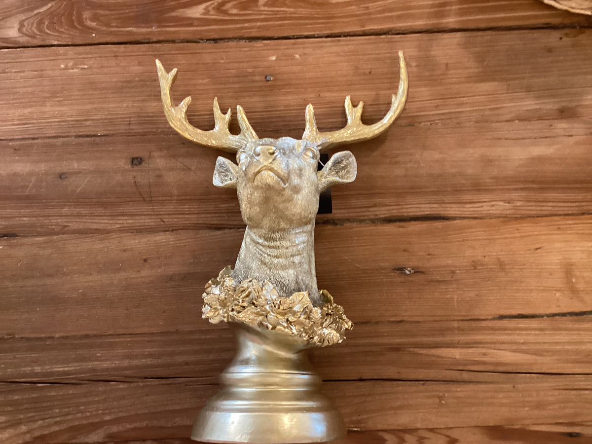 Gold Deer Bust on Pedestal