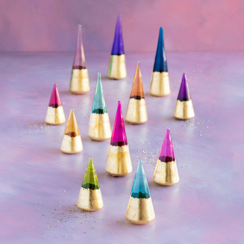 Glitterville Rainbow Gold Leaf Cone Trees