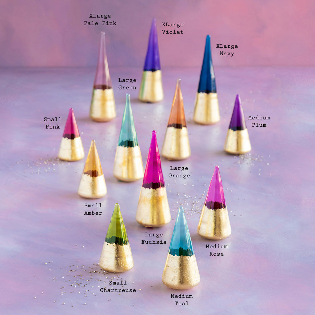 Glitterville Rainbow Gold Leaf Cone Trees