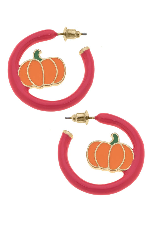 Enamel Pumpkin Patch Hoop Earrings
