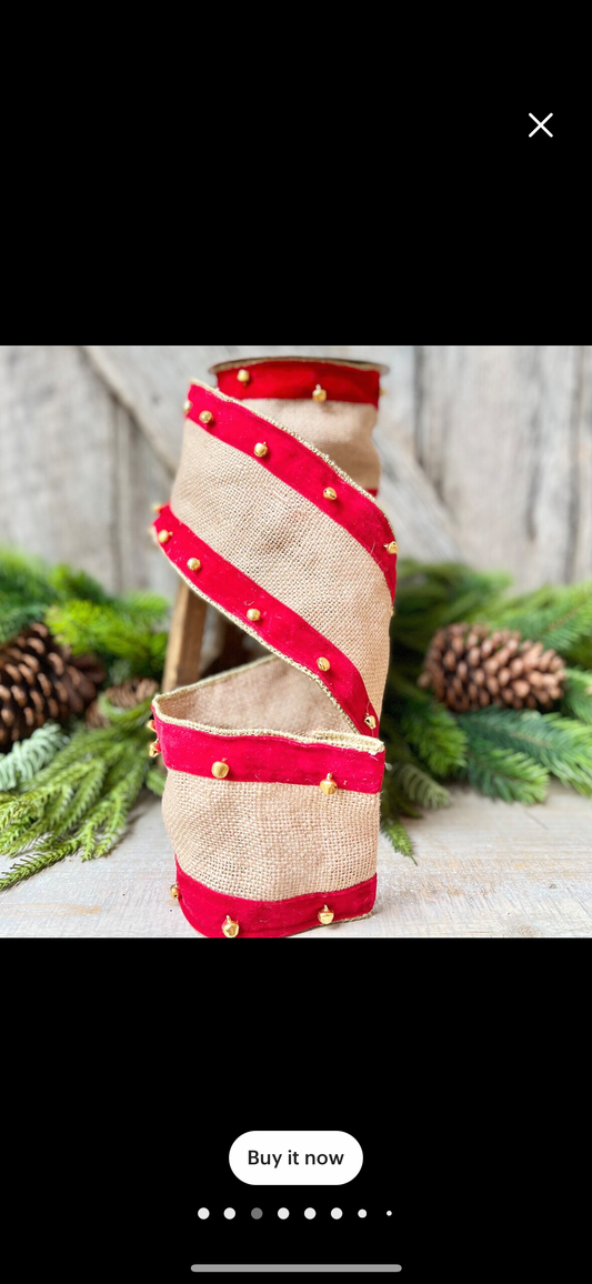 Red Velvet and Burlap Bell Ribbon