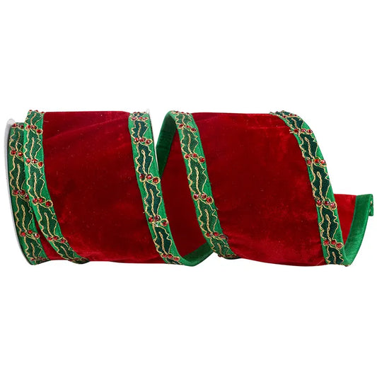 Red Ribbon with Green Holly Trim
