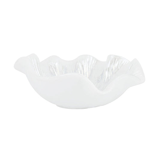 Onda Glass White Ruffled Round Bowl