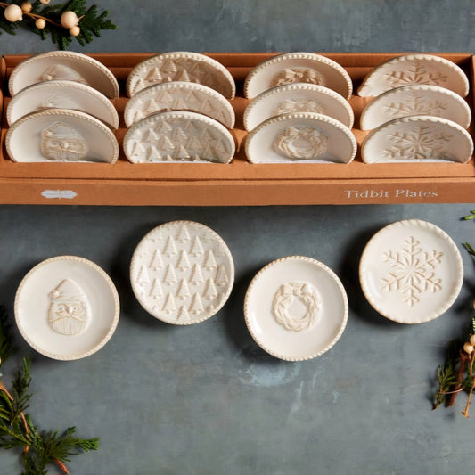 White Christmas Tidbit Plates, Assorted