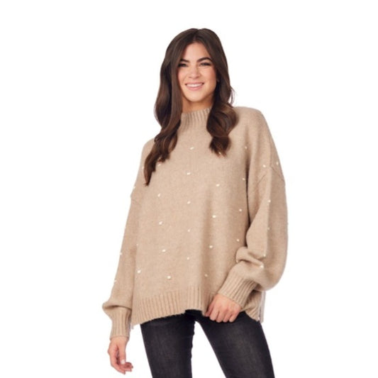 Tan Novie Pom Pom Sweater