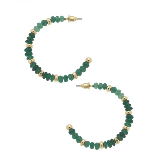 Hallie Beaded Gemstone Hoop Earrings