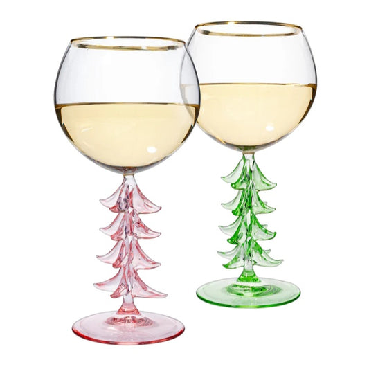 Green and Pink Tree Wine Glass Set