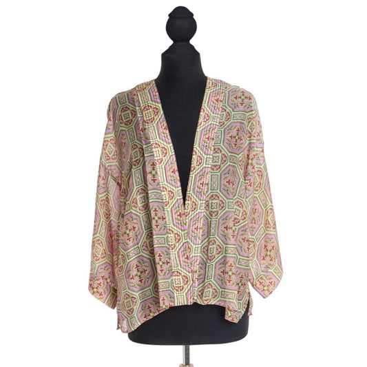 Pink Vintage Tiles Short Kimono