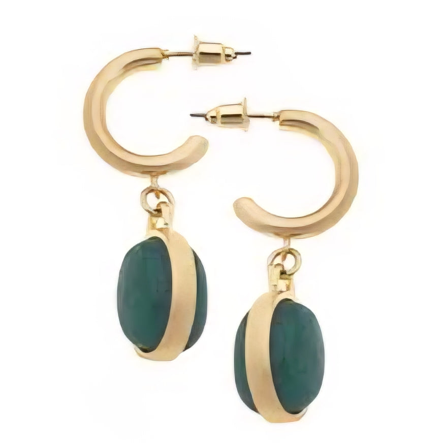 Caroline Gemstone Drop Hoop Earrings in Emerald Dyed Jade