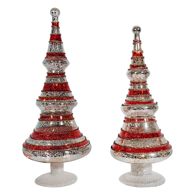 Red Glittered Striped Mercury Glass Tree