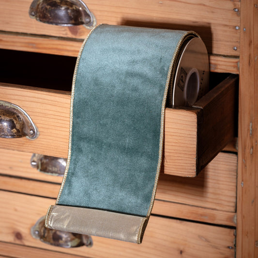 Celadon Velvet and Lame Ribbon