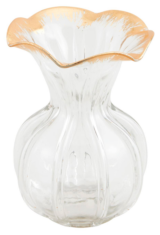 Large Ruffles Gold Glass Vase