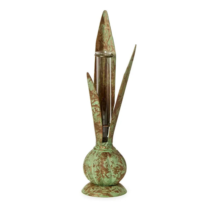 Verdigris Hand Crafted Bulb and Leaf Vase