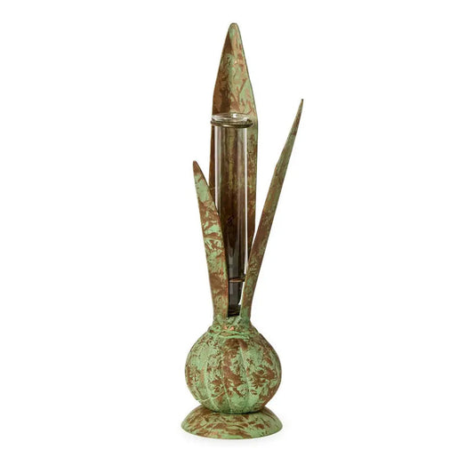 Verdigris Hand Crafted Bulb and Leaf Vase