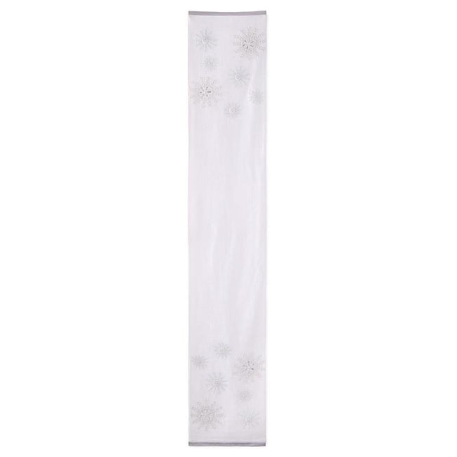 72 inch White Cotton Table Runner with Beaded Snowflakes