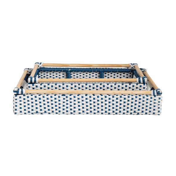 Rattan Blue and White Tray
