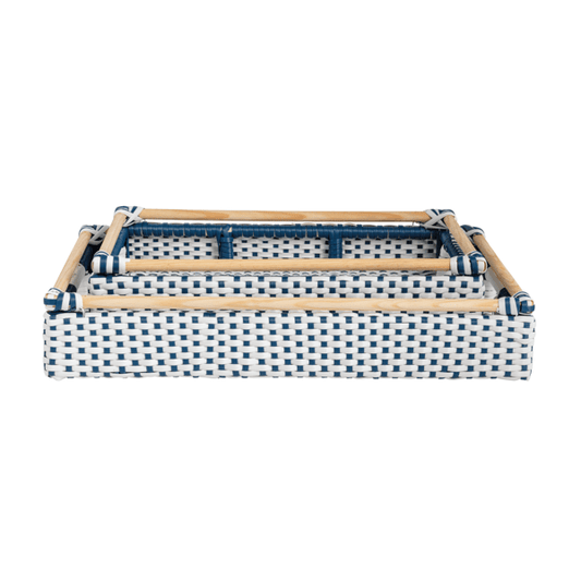 Rattan Blue and White Tray